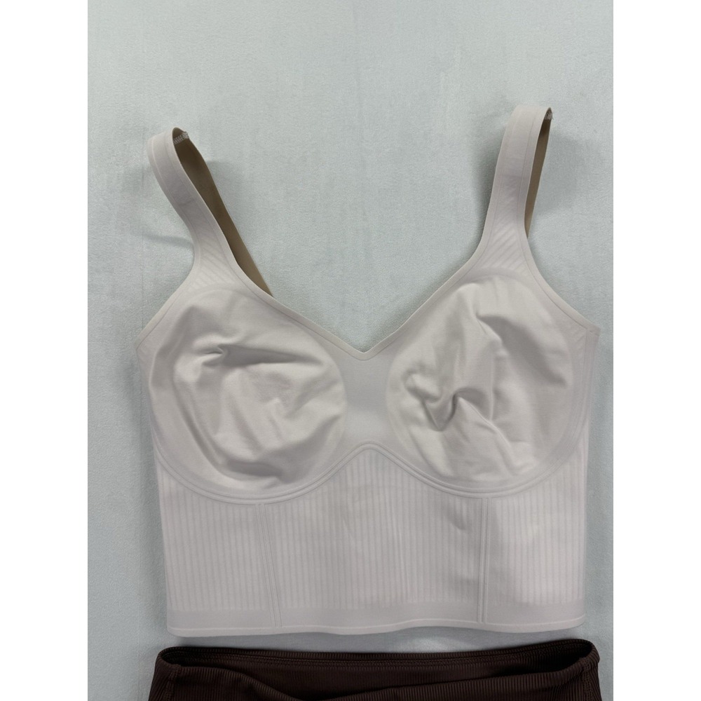 Set of Fanka Body Sculpt Bra Tank Lift Top M Cream Biker Shorts Brown Gym Active - Picture 3 of 15